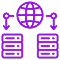 World icon with two arrows pointing to two server databases